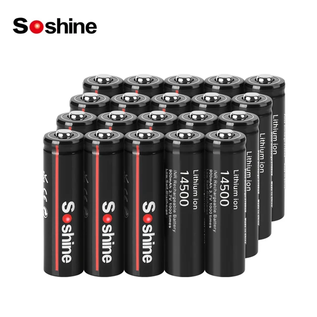 Soshine 14500 900mAh Lithium Rechargeable Batteries 3.7V AA Li-ion Battery Cell for Led Flashlight Headlamps Torch Mouse Toys 1