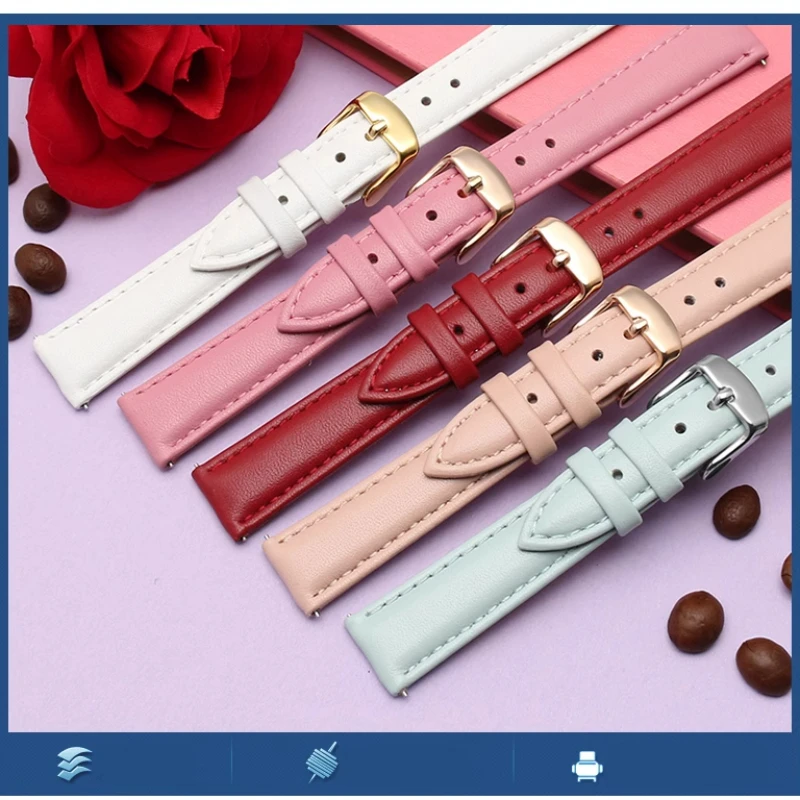Elegant Genuine Leather Strap for Garmin Lily 2 Women's Smartwatch - 14mm Quick Release in Pink White
