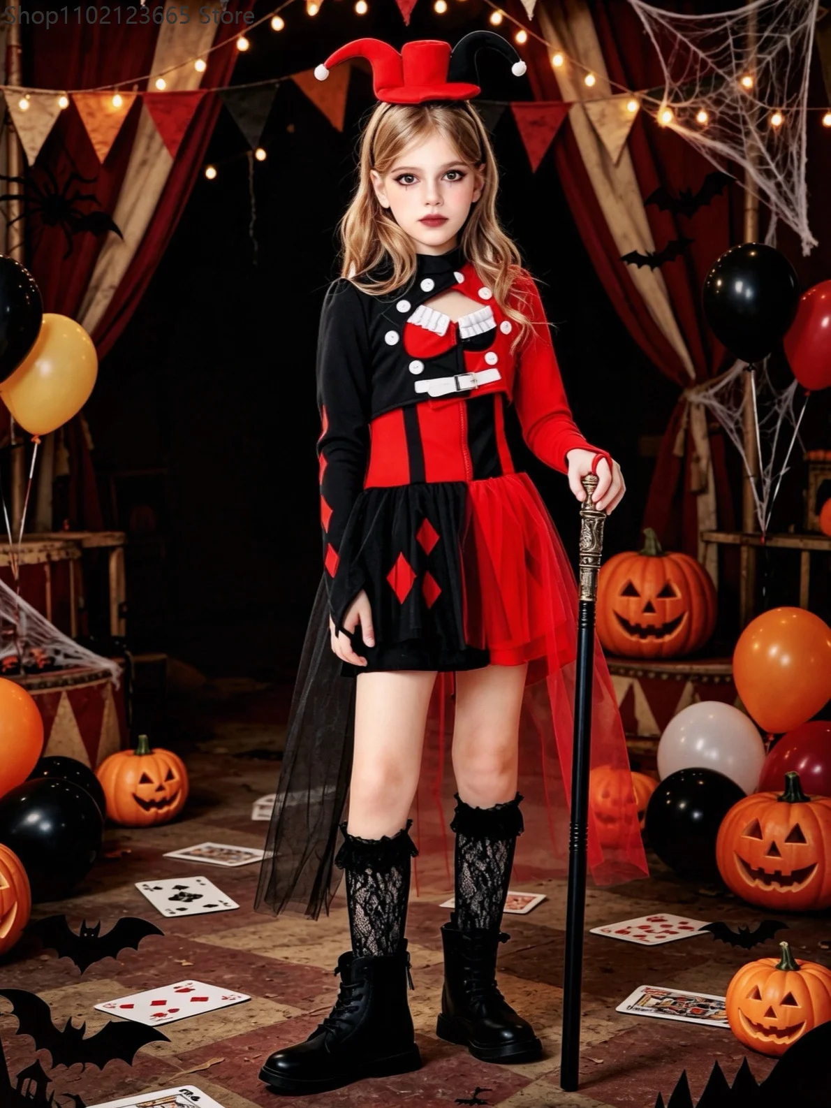 Halloween Cosplay Costumes Horror Clown Dresses Headwear Clothes Sets Carnival Theme Party Circus Carnival Role Playing Outfits