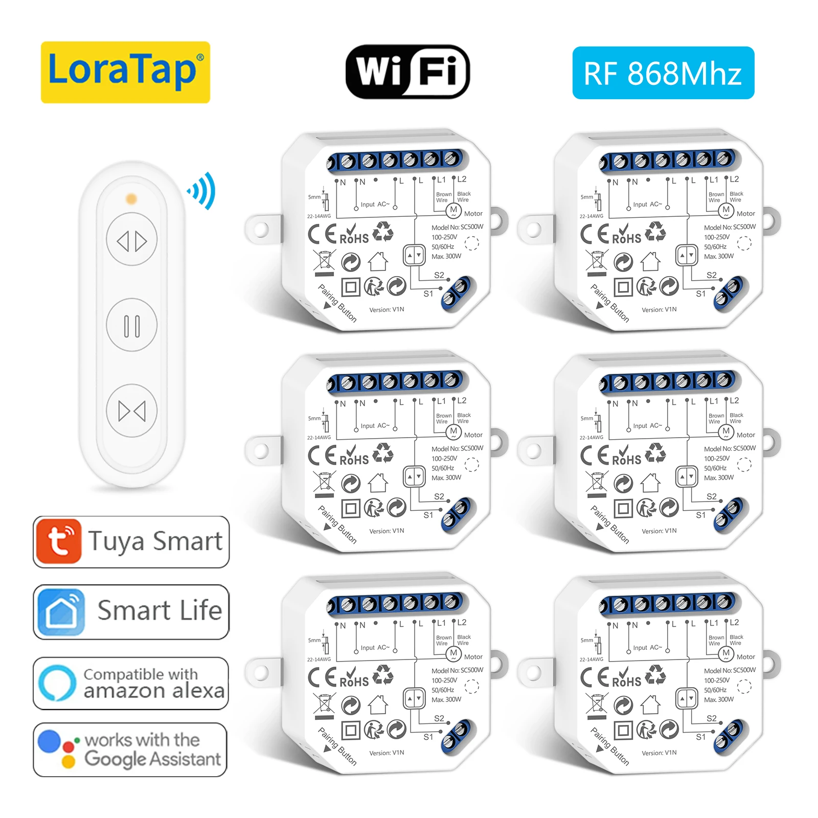 LoraTap WiFi สมาร์ทผ้าม่านโมดูลสวิทช์รีโมทคอนโทรล & Timer ทํางานร่วมกับ Tuya Smart Life Google Home Alexa สําหรับ Roller Blinds 1