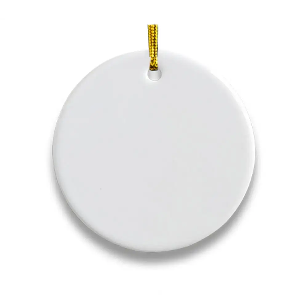 Sublimation Blank Ceramic Ornament White Porcelain- Round Ornament with Lanyard for DIY Craft Christmas Tree Home Decor