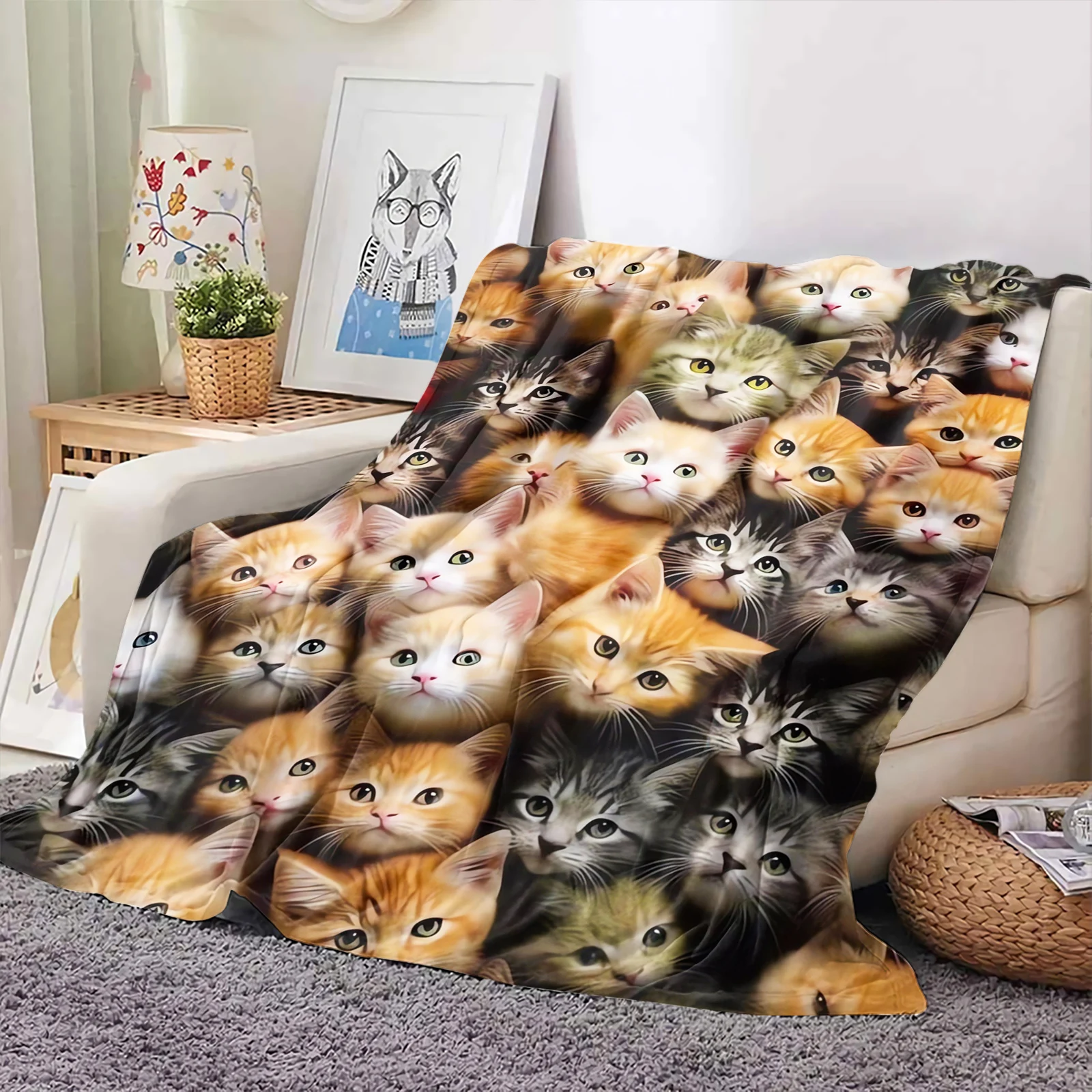 

KACISSTY Animals Cats Blankets Lovely Kitten Tabby Cat 3D Printed Flannel Throw Blankets Portable Thin Nap Quilts Dropshipping
