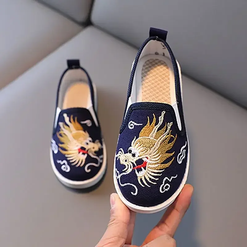 Dragon Embroidered Cotton Shoes for Children Boys Chinese Martial Arts Kung Fu Tai Chi Kleding Performance Shoes Fashionable