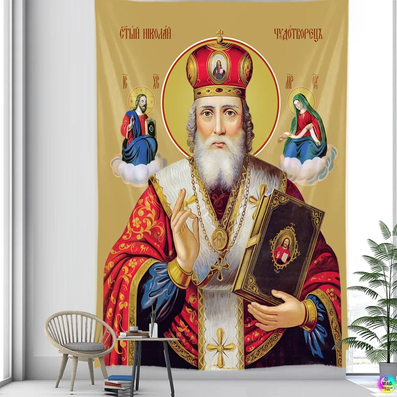 그리스도 태피스트리 ST. Nicholas 크리스마스 예수 홈 장식 천사 거룩한 아이콘 방 장식 벽걸이 기독교 휴일