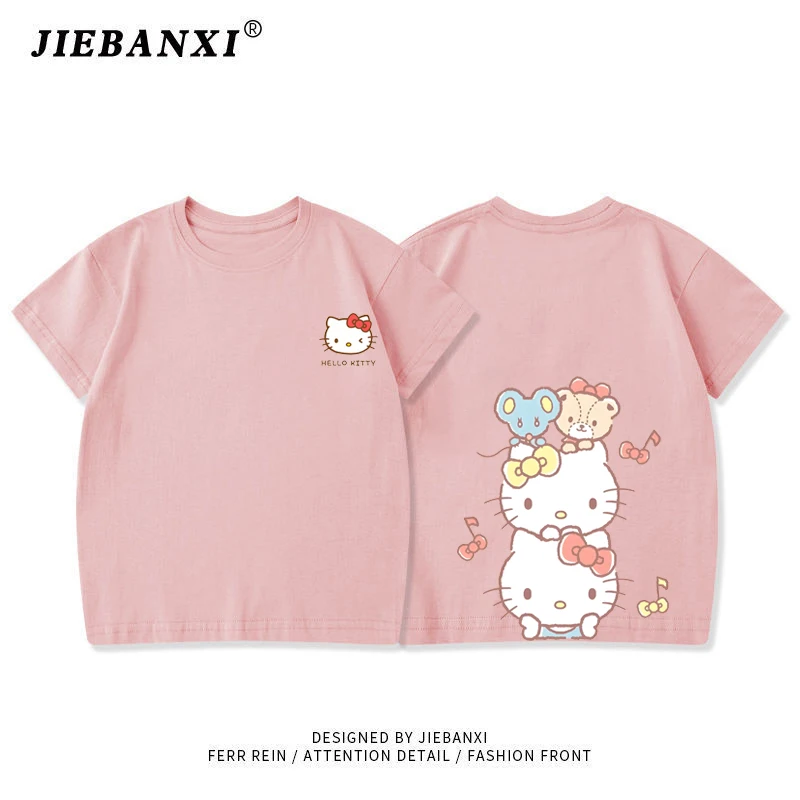

Sanrio Hello Kitty Kuromi Cinnamoroll Kawaii T-Shirt Anime Cartoon Children's Casual Clothing T-Shirt Children's Girls Boys Tops