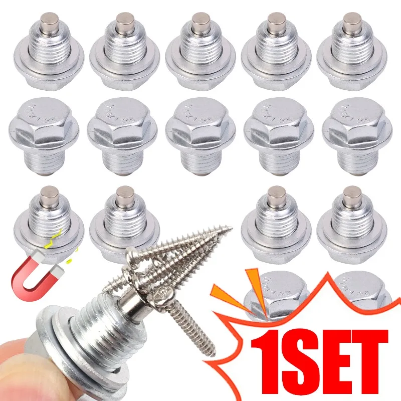 Polartreehome Magnetische olieafvoerschroef, M14 x 1,5 universele olieopvangmoer met 5 afdichtringen, magnetische afdichting stalen olieafvoerschroef voor auto, boot, motorfiets, de meeste modellen