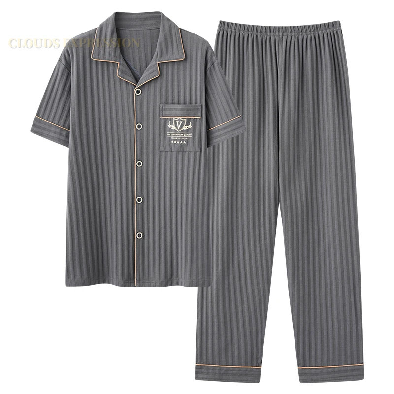 L-5XL Summer Knited Cotton Men's Pajamas Sets Long Pants Sleepwear Pyjamas Night Pijamas Plus Size Homewear PJ pajamas set man pajamas set