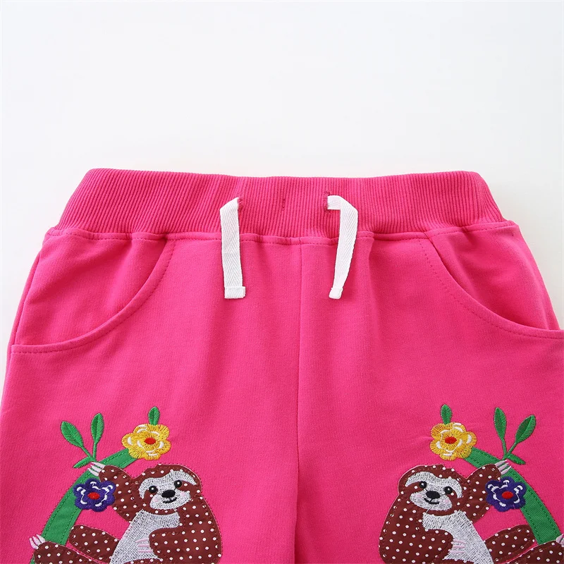 Jumping Meters 2-7T Summer Shorts For Boys Girls Pockets Sloth Applique Baby Drawstring Toddler Short Pants Fashion Kids Clothes kids shorts