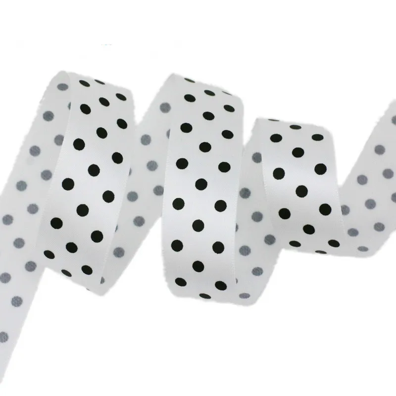 Satin Ribbons 1inch = 2.5cm 25mm Polka Dot Printed Satin Ribbons 2Meters/Lot DIY Headband Hairclips Bow Ties Fabric Gift Box Wrapping