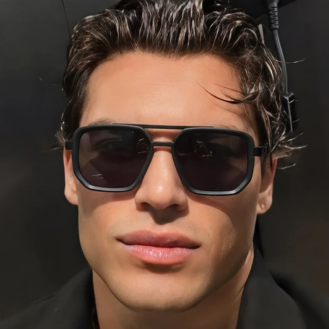 Lunettes de soleil polarisées carrées pour hommes 2026 – Luxe vintage, double pont, verres dégradés, pour la conduite, style rétro, monture plate, pour homme 1