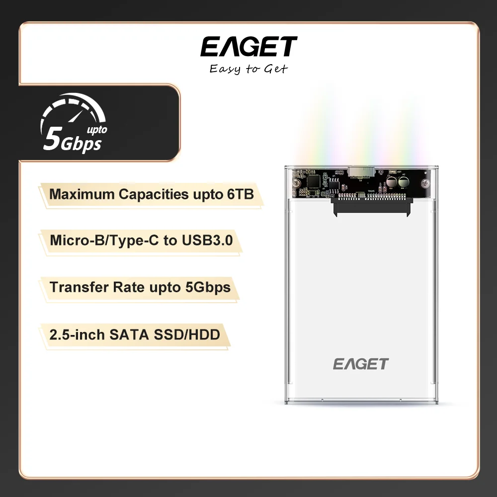 

EAGET E10 E11 2.5" SATA To USB3.0 HDD Enclosure Mobile Hard Drive Cases 2.5" Inch SATA To Type-C Transparency Hard Drive Box