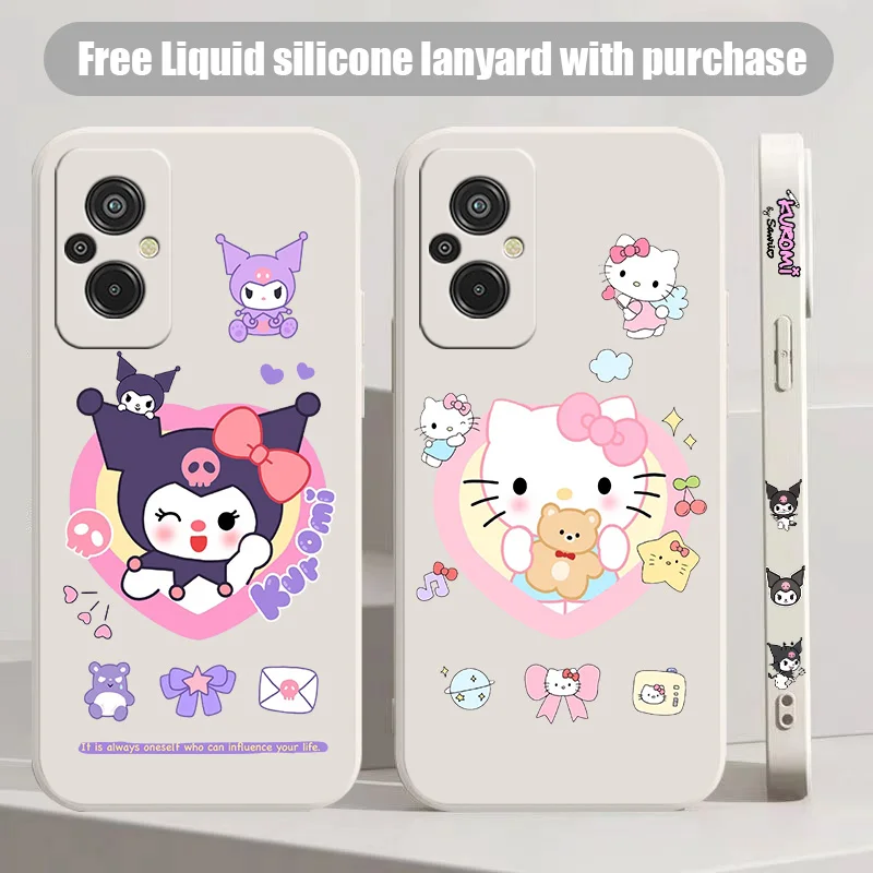 Cute Hello Kitty Head Per Xiaomi Redmi 6 7 8 K20 K30 K40 K50 K60 Pro Gaming Ultra S Liquid Left Rope Phone Case Soft Shell Cover