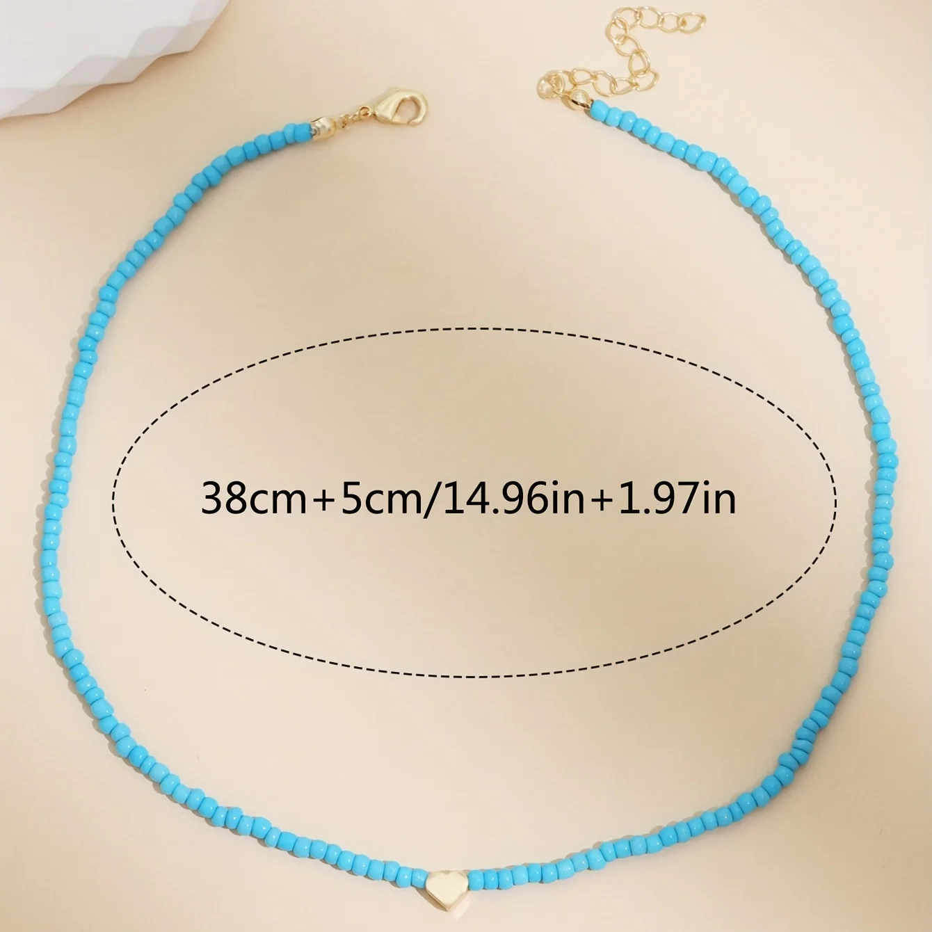 Bohemian Heart Blue Beaded Rice Necklace Womens Fashion Accessory