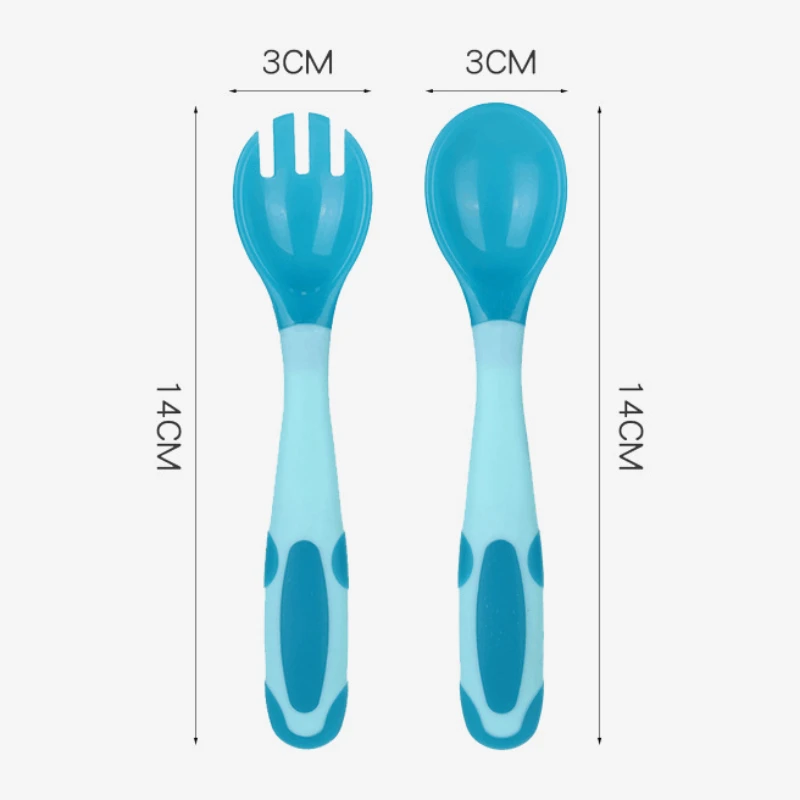 Temperature Sensing Spoon Fork Bendable for Infant Baby Training Feeding Tableware Flexible Handle Toddler Kids Spoons Utensils stainless steel cutlery set silicone feeding spoon silicone cutlery set learning spoons fork spoon set baby cutlery