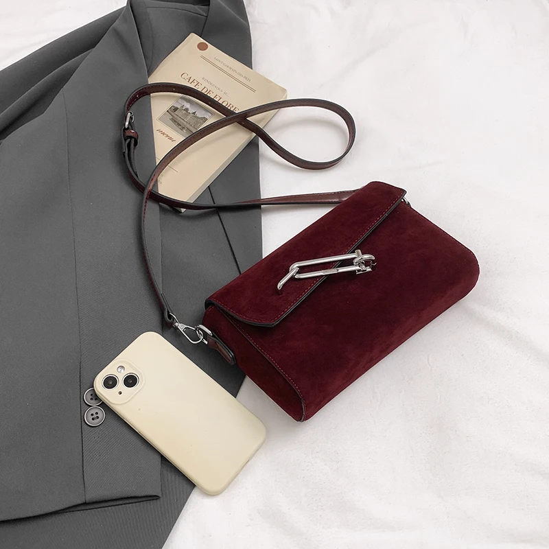 Vintage Wildleder Leder Schulter Umhängetasche Damen Designer Handtasche und Geldbörse Khaki Sac A Main Small Flap Messenger Bag Schwarz – Detail 14