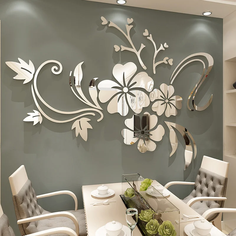 Hibiscus flower mirror wall sticker 3D acrylic self-adhesive Living room dining room bedroom TV wall decoration wall sticker mirror wall sticker acrylic wall sticker