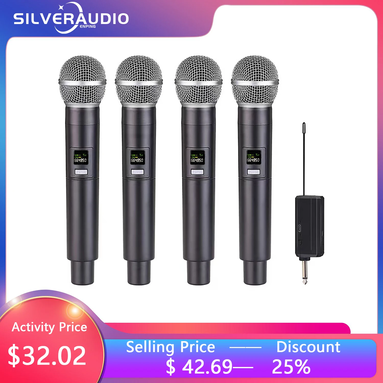 

GAW-RM58 2022Newest 4 Channel 6.35MM UHFWireless Microphone Karaoke Speaker Performance Outdoor Audio DJ Singing Ktv Conference