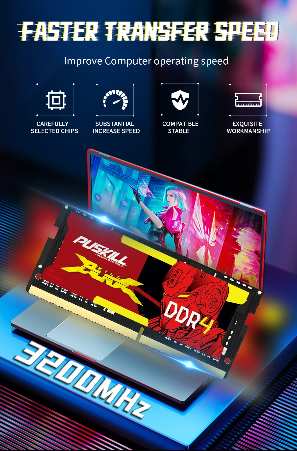 Память PUSKILL для ноутбука DDR4 RAM 16 Гб 3200 МГц 2666 МГц 2400 МГц ...