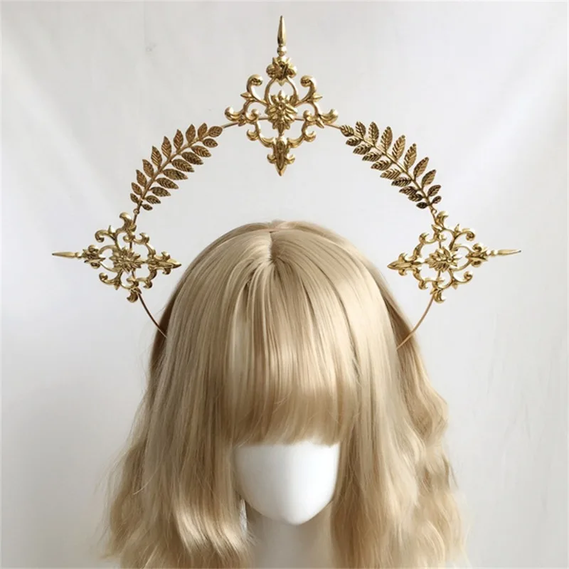 

Lolita Sun Halo Crown Headpiece Tassel Bead Chain Angel Wings Rose Spiked Headband Gothic Vintage Mary Baroque Tiara Headwear