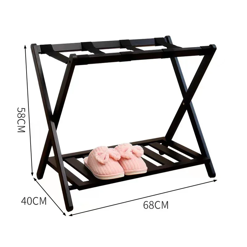 Foldable Luggage Rack Wooden Floor Standing with Shoes Shelf Suitcase Stand for Hotel Travel Home
