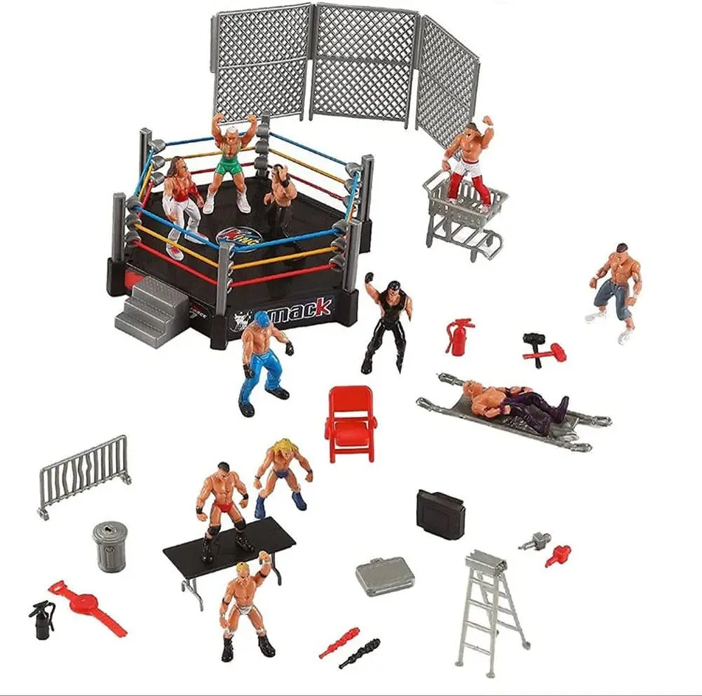 Wrestling Miniature Toys,Fighting Cage Wrestler Scene Model Toy
