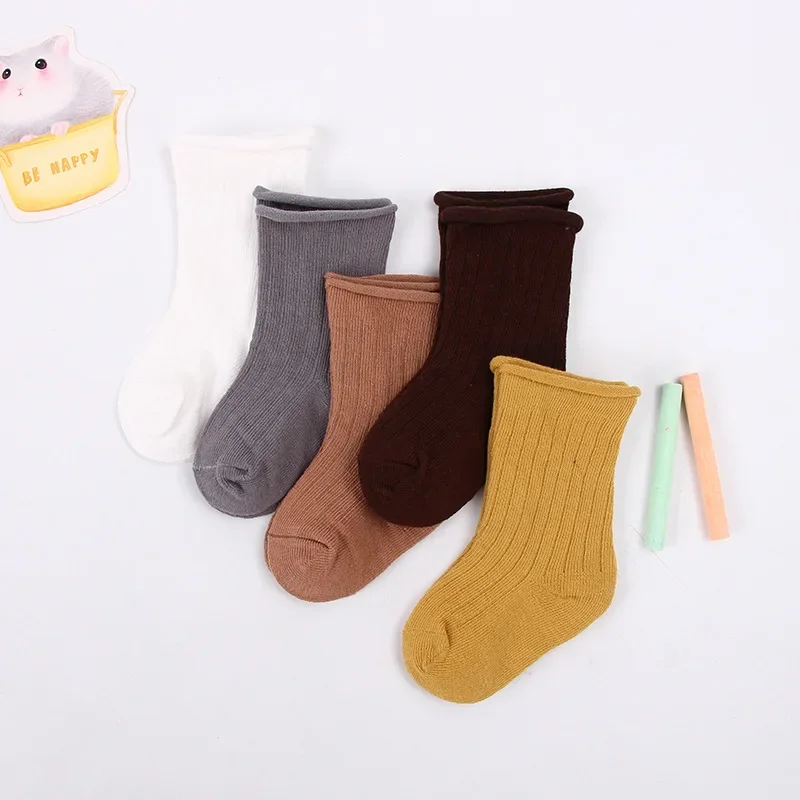5pairs Baby Cotton Socks Solid Infant Boys Girl Autumn Short Newborn Ribbed Sock Baby Clothing New Year Winter 2