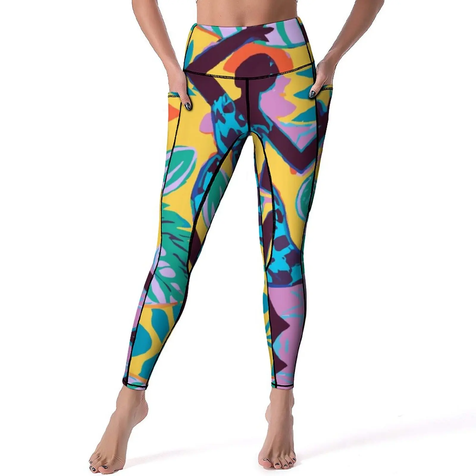 

African Women Dancing Leggings Joyful and Colorful Art Fitness Running Yoga Pants High Waist Sport Legging Retro Design Leggins