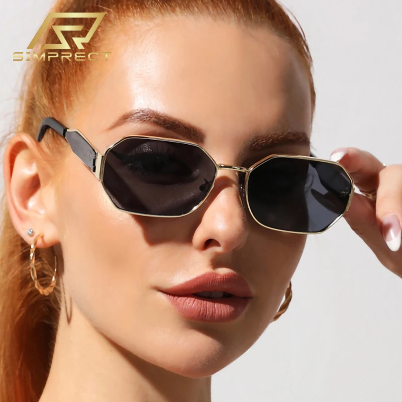 

SIMPRECT Fashion Rectangle Sunglasses For Women 2023 Luxury Brand Quality Designer UV Protection Vintage Square Sun Glasses