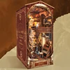 DIY Wooden Book Nook Shelf Insert Kit Miniature Building Kits Magic House Bookshelf with Light Bookends Friends Birthday Gifts 4