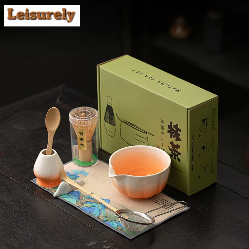 8PCS Japanese Gradient Petal Matcha Bowl Bamboo Matcha Whisk Teaspoon Tea Sets Tea Lovers Gifts Tea-making Tools Set Accessories