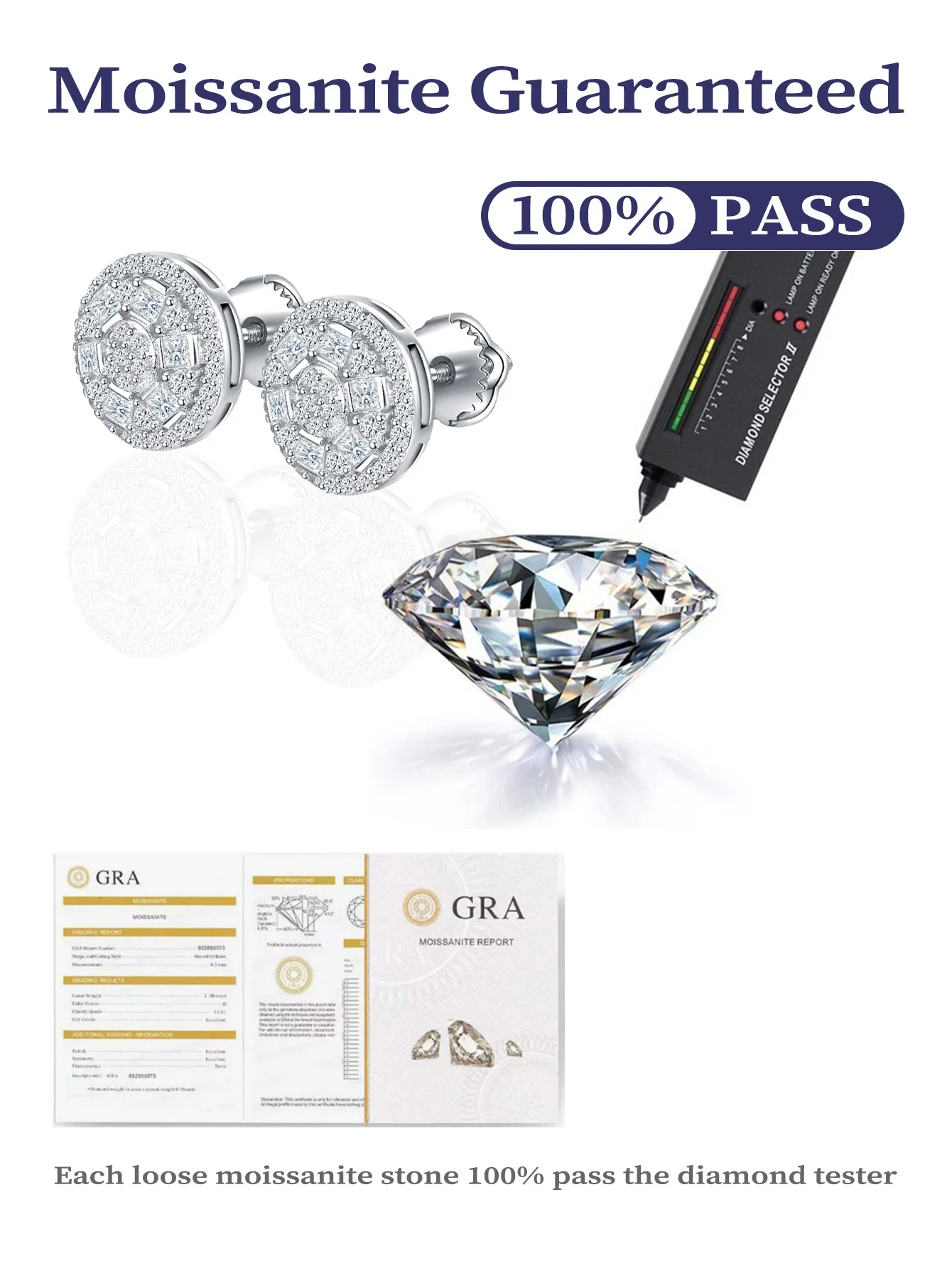 luxury Earrings Round Stud Earring Moissanite Earrings Women 2024