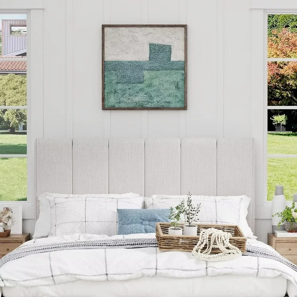 King Headboard Foldable Linen Headboard for King Size Bed Upholstered Wall Panels Adjustable Height Grayish White