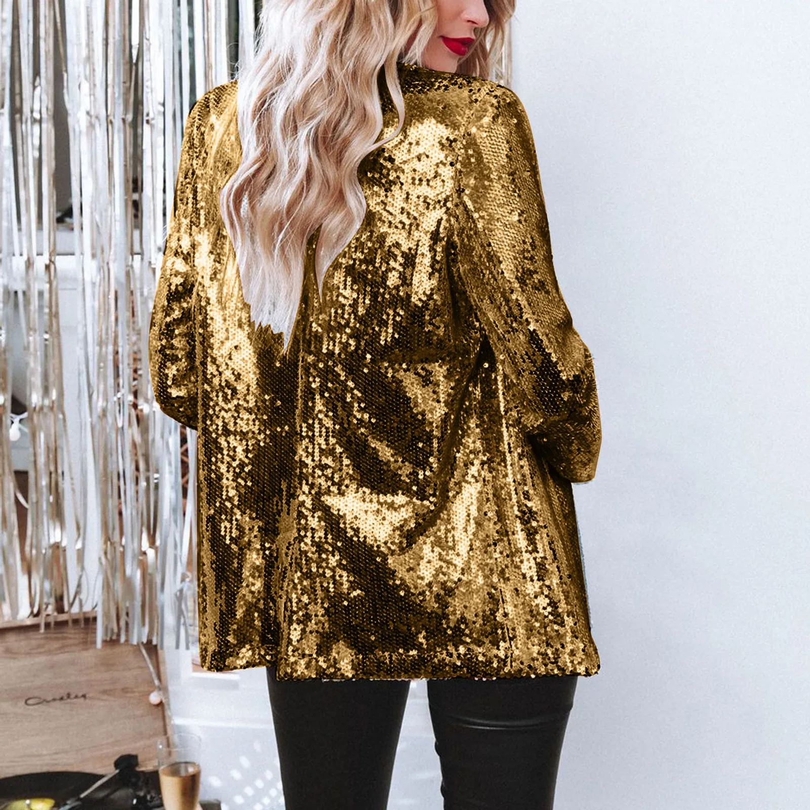 Women Shinny Sequins Blazer Casual Long Sleeve Shimmer Glitter Party Shiny Lapel Jacket Coat Fall Rave Outerwear Blazer Mujer