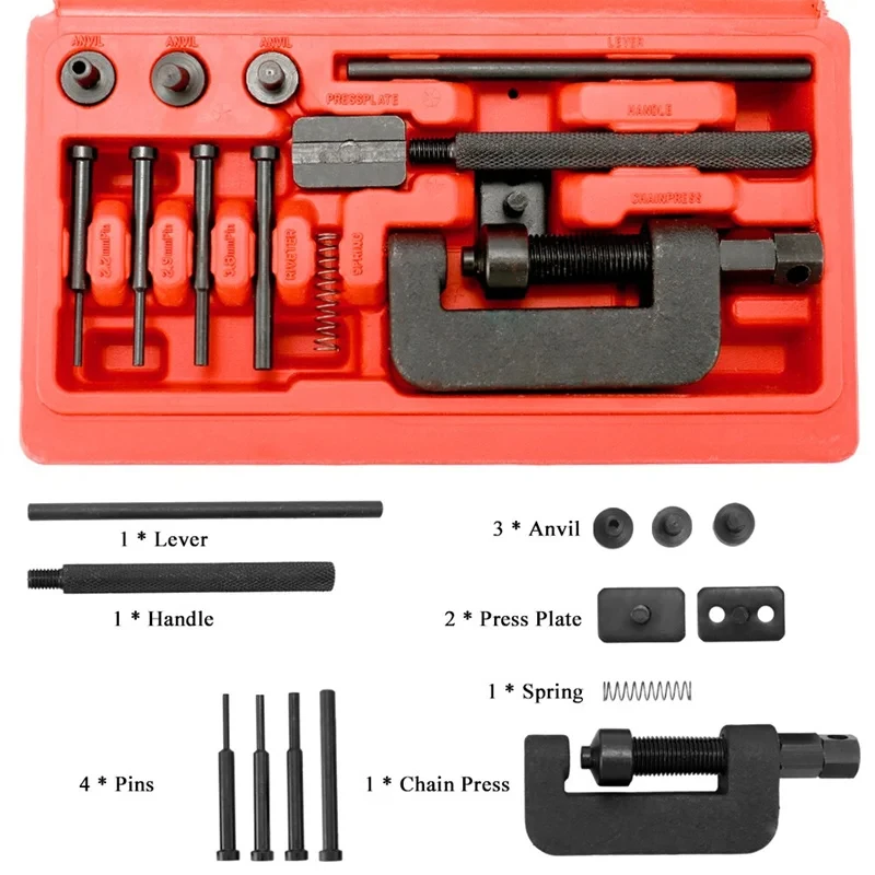 Chain Repair Tool Set 13PCS Motorcycle Chain Splitter Breaker Motorbike Mountainb Riveting Tool Heavy Duty Link O Ring Bicycle