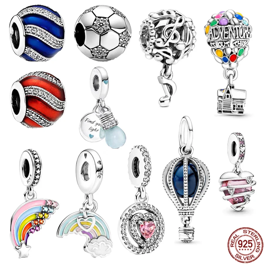 Vendita Calda 100% Real 925 Sterling Silver Rainbow,Cloud,Blue Hot Air Balloon Ciondola Charm Bead Fit Original Pandora Bracele Jewelry