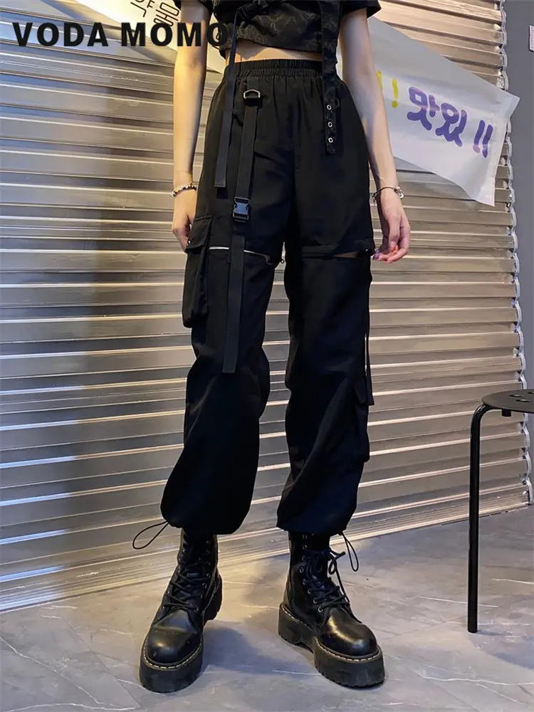 

Spring Summer Korean High Waist Elastic Trend Fashion Female Loose Casual Detachable Loose Straight Pants Harajuku Streetwear