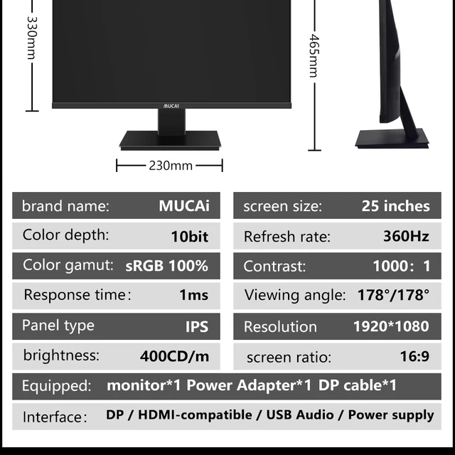 TITAN ARMY 25 inch IPS HDR400 display 360hz/1ms game monitor Type-C reverse  power supply built-in speaker rotary lifting base - AliExpress