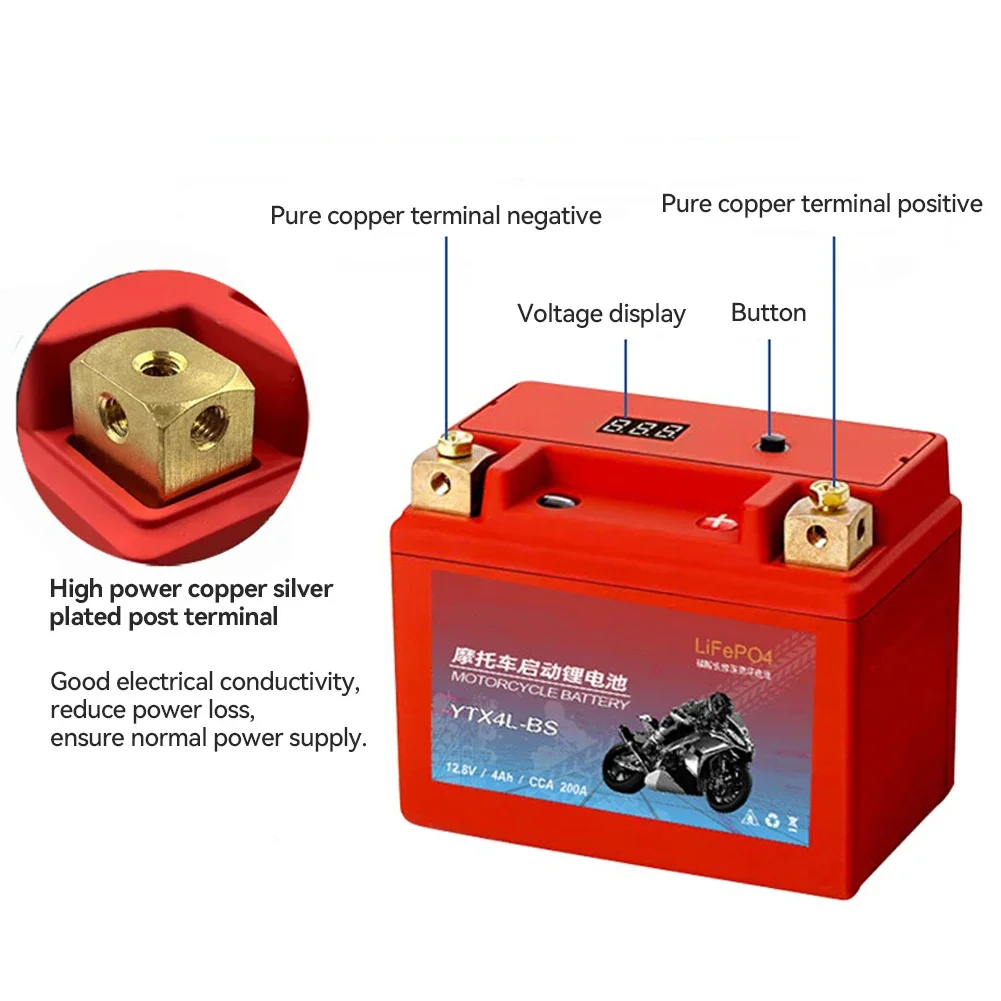 Motorcycle Battery Motorcycle Battery LiFePO4 Scooter Starter 12.8V 5Ah 7Ah 9Ah CCA 200A-400A Built in BMS Lithium Battery Voltage Protection ATV