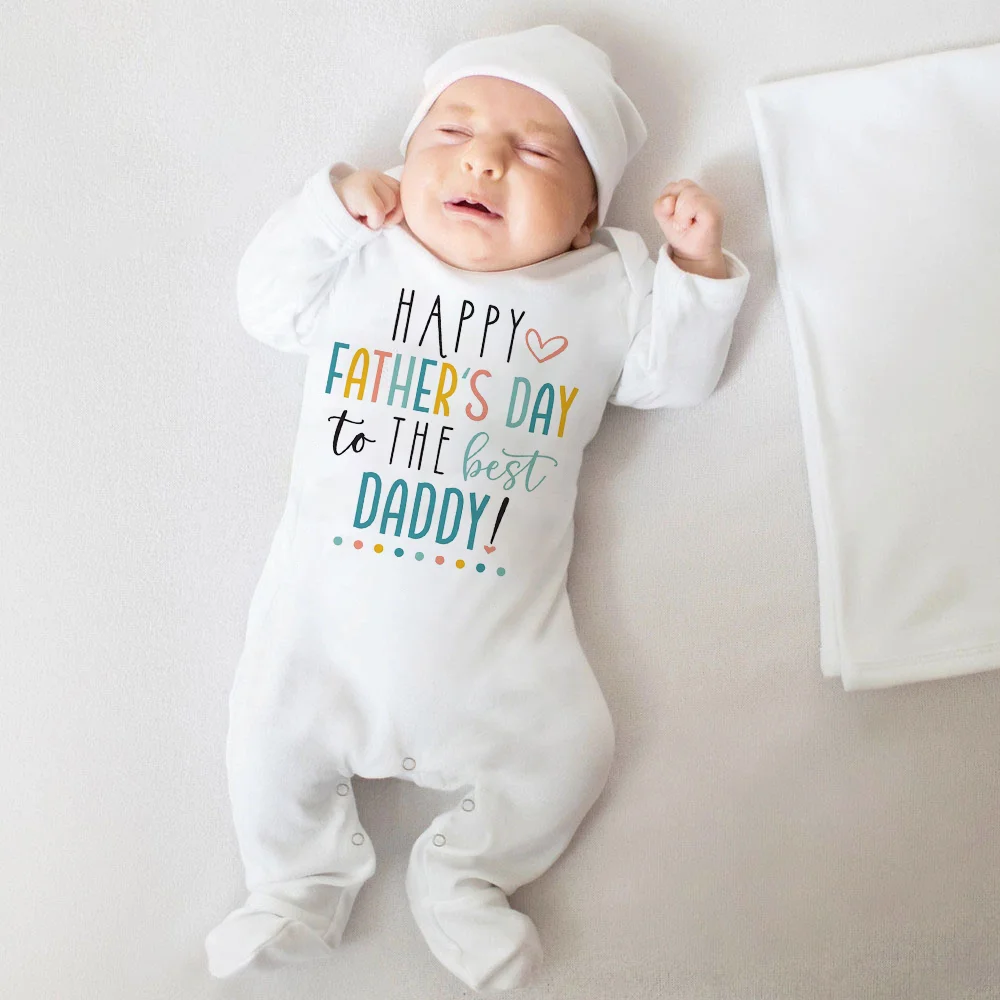 Happy Father's Day To Best Daddy Print Baby Bodysuit Boys Girls Long Sleeve Sleepsuit Infant Fathers Day Outfits Newborn Romper