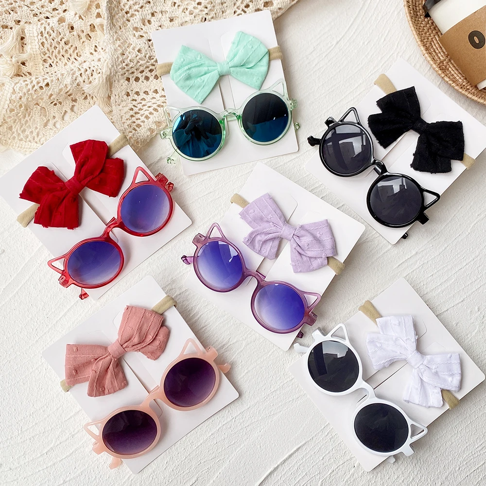 2/3Pcs/set Baby Girls Bows Headband Cartoon Sunglasses Beach Photography Props Toddler Hair Bands Headwear Kids Hair Accessories