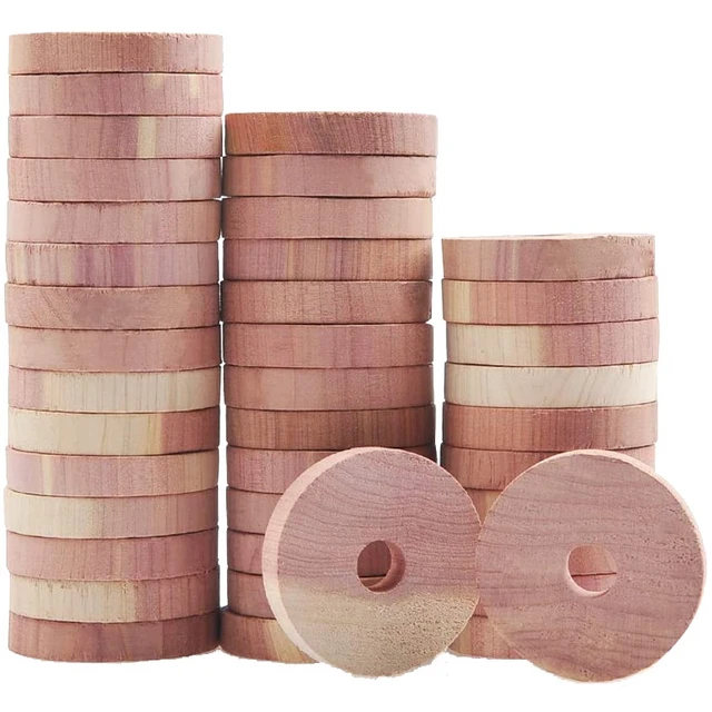 30pcs Blocs de cèdre aromatiques pour le rangement des vêtements Anneaux en  bois de cèdre rouge