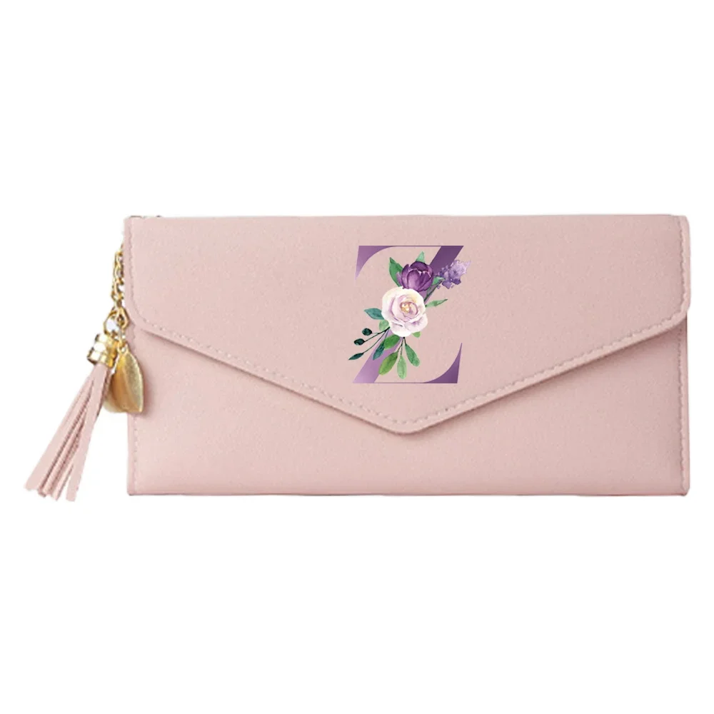 Elegant Purple Letter Print PU Leather Ladies Wallet