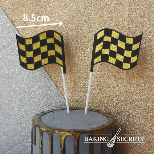 מירוץ נושא מסיבת עוגת קישוט אופנוע שמח יום הולדת עוגת טופר גברים של מירוץ דגל גביע Cupcake Toppers אפיית דקור