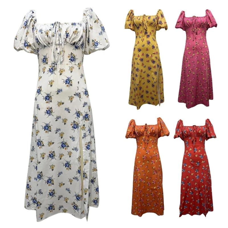 

New style Split Dresses Long Openback Floral Print Outfit High Slit Sexy Outfits for Women