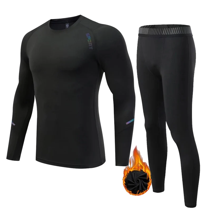 

Winter Thermal Men's Underwear Base Layer Compression Tights Long Sleeve Shirts Black Leggings Men Workout Set Gym Fitness sport
