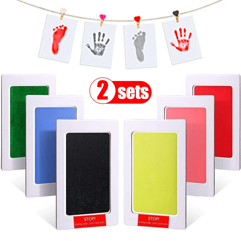

2 Sets of Baby Hand and Foot Print Non-contact Ink-free Printing Mud Set DIY Baby Full Moon Memorial Gift Pet Paw Print Ink Pads