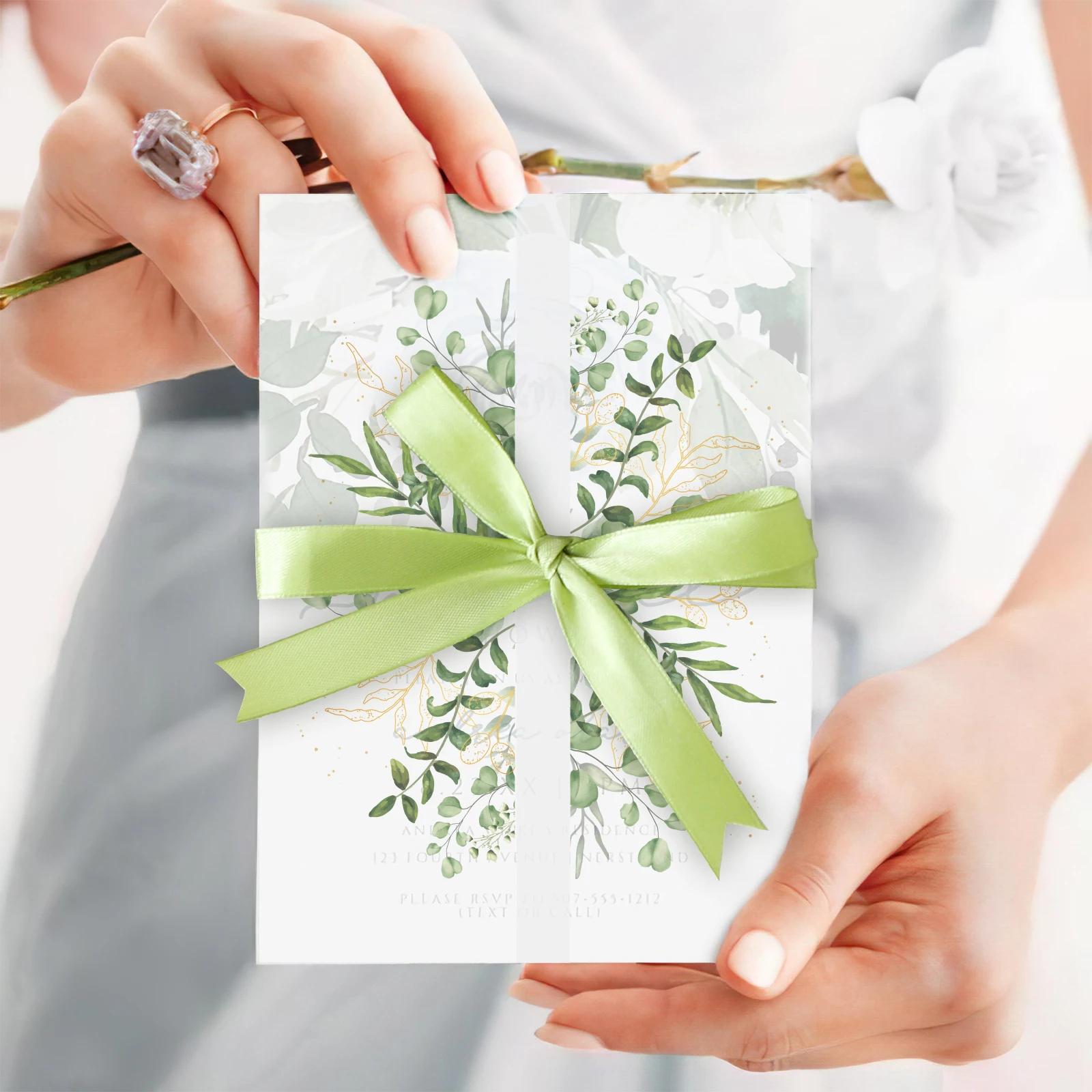 Winter Greenery Wedding Vellum Jacket, 5x7 Vellum Wedding