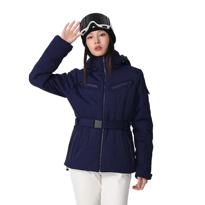 New Elastic Fabric Slim Fit Veneer Double Board Thick Quilted Ski Coat Women's Windproof Waterproof and Breathable Skiing Jacket