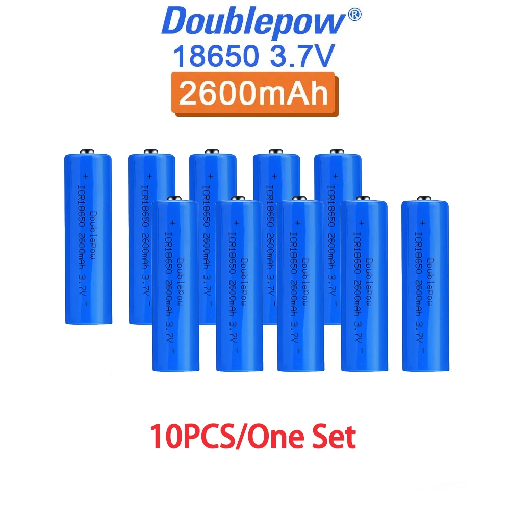 

10 шт., перезаряжаемая литиевая батарея DOUBLEPOW 18650, 3,7 в, 2600 мАч