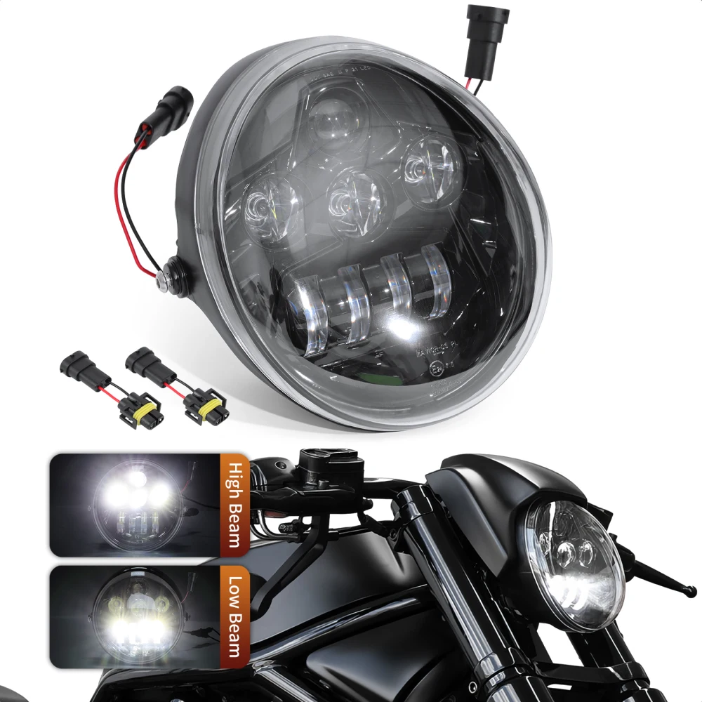 

LED Head Light Front Lamp with High Low Beam Halo DRL Fit for Harley V-Rod VRod VRSCA VRSCF Street Rod 2002-2016 Models